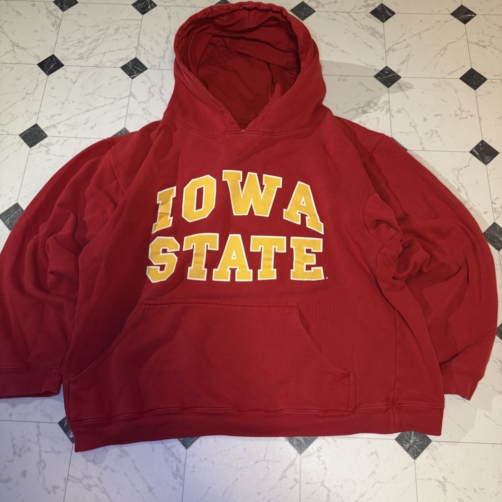 Iowa State Cropped Hoodie Red‎ Yellow Spellout Women's Small Midriff